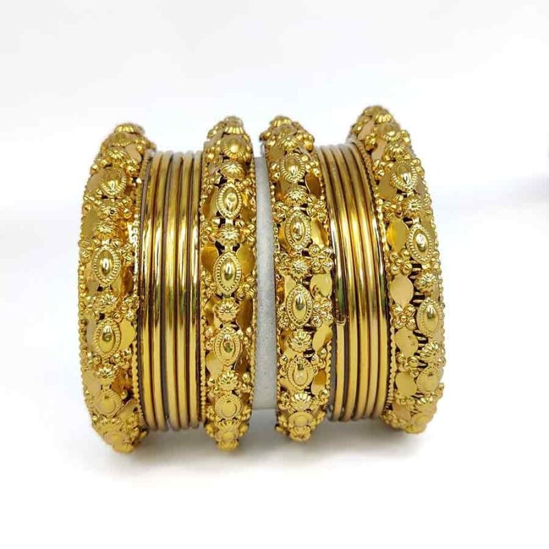 Classic Antique Look Gold Plated with Studded Pearl Traditional Bangles Set for Women and Girl's,