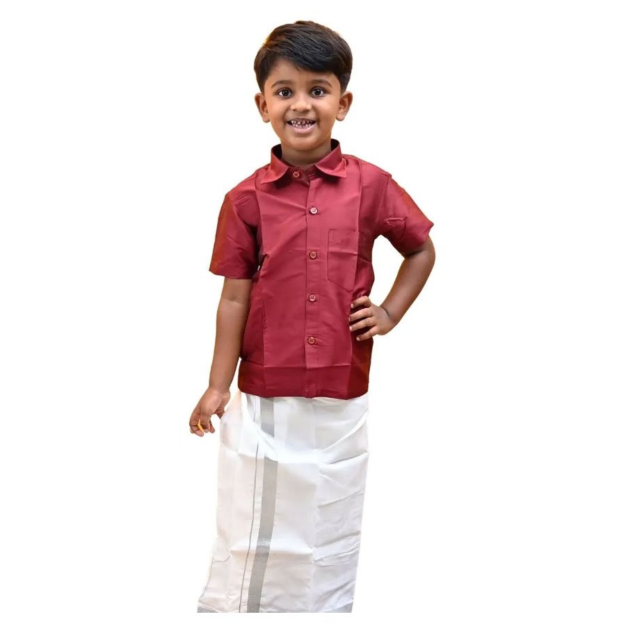 Off white Cotton Dhoti, Velcro design for easy usage, Kasavu Mundu, Care- Soft Hand-wash Preferred