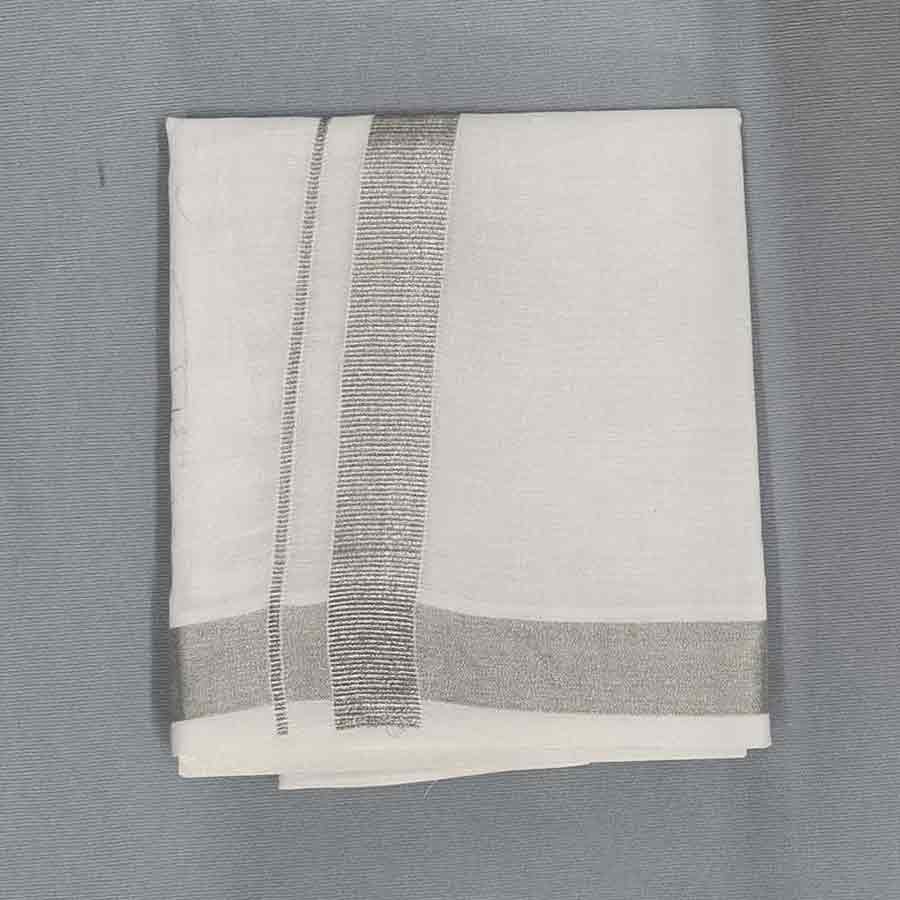 Off white Cotton Dhoti, Velcro design for easy usage, Kasavu Mundu, Care- Soft Hand-wash Preferred