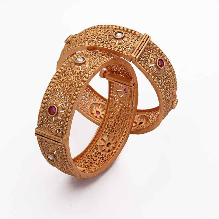 Latest fashion Rajwadi polish copper bangles/kadas by Kayaa Fashion | Circle ruby bangle set openable kada bangles   
