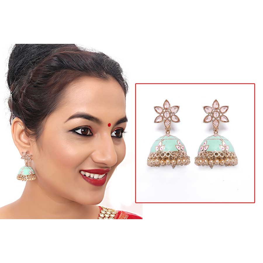 Latest Stylish Meenakari Pearl Jhumka Jhumki Traditional Earrings for Women and Girls(Aqua)