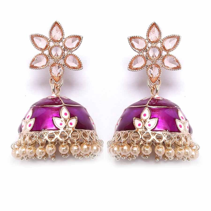 Latest Stylish Meenakari Pearl Jhumka Jhumki Traditional Earrings for Women and Girls (Purple)