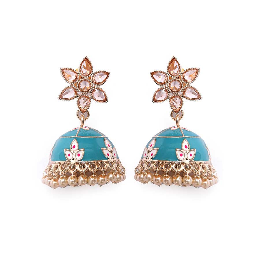 Latest Stylish Meenakari Pearl Jhumka Jhumki Traditional Earrings for Women and Girls(Sky Blue)