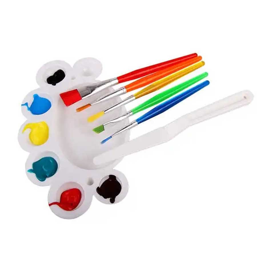 7 pcs paint brush set 5pc brushes with 1 pc palette knife and 1 pc colouring palette for kids-3 to 6 Years, 6 to 10 Years, 10 Years & Above

