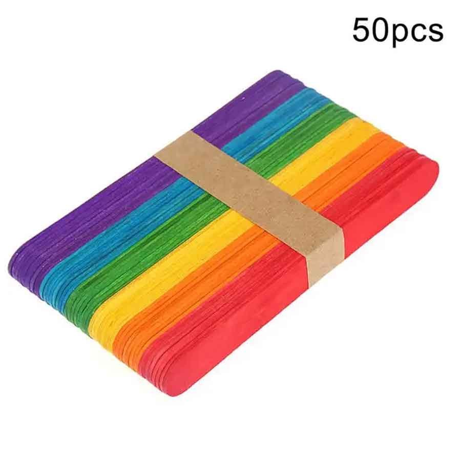 Pack of 50 Sticks Multi-Coloured Large Size ice Cream Sticks to Craft Making 3 to 6 Years, 6 to 10 Years, 10 Years & Above

