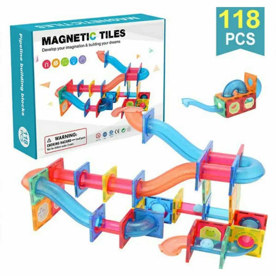3D Premium Magnetic Large Building Blocks Magnetic Tiles Learning & Educational Puzzles for Early Learning 118 pcs  Multi Color