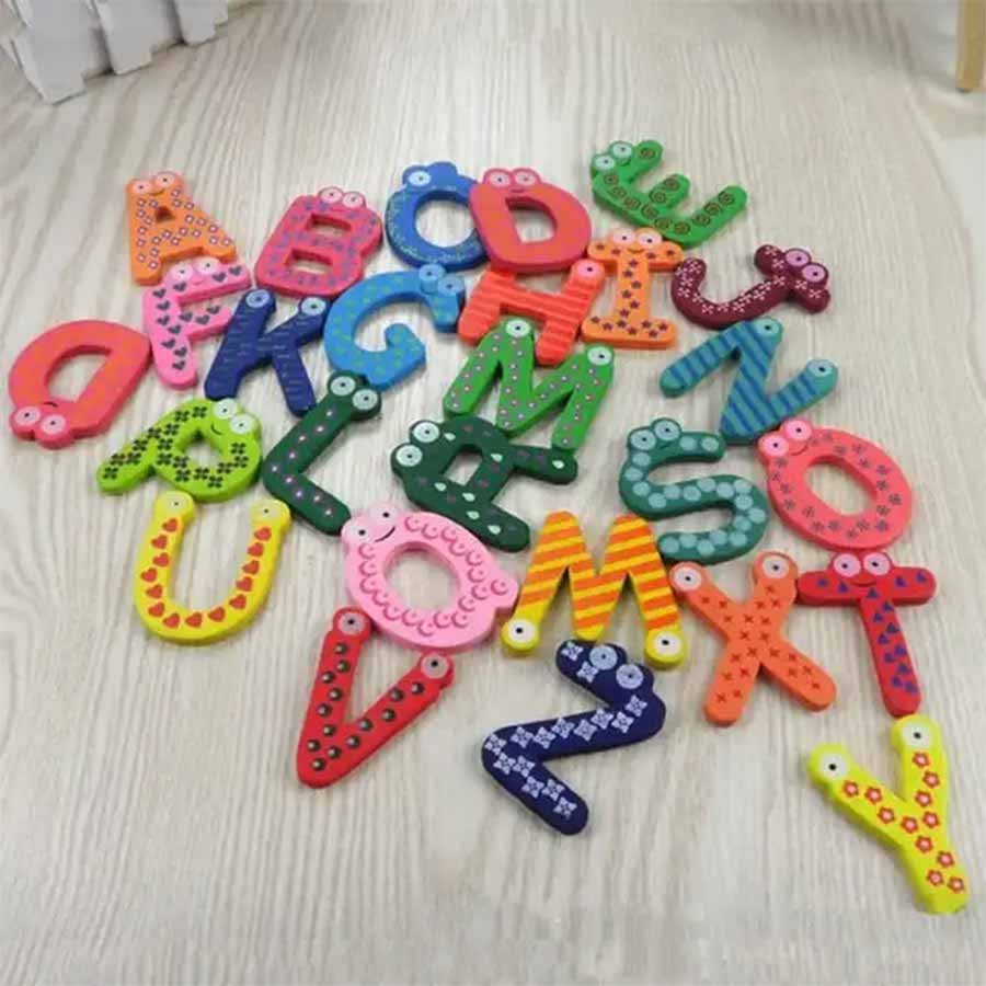 Cartoon Wooden 26 Letters Fridge Magnets Alphabet A to Z for Kid Baby Early Head Start Training Educational Toys