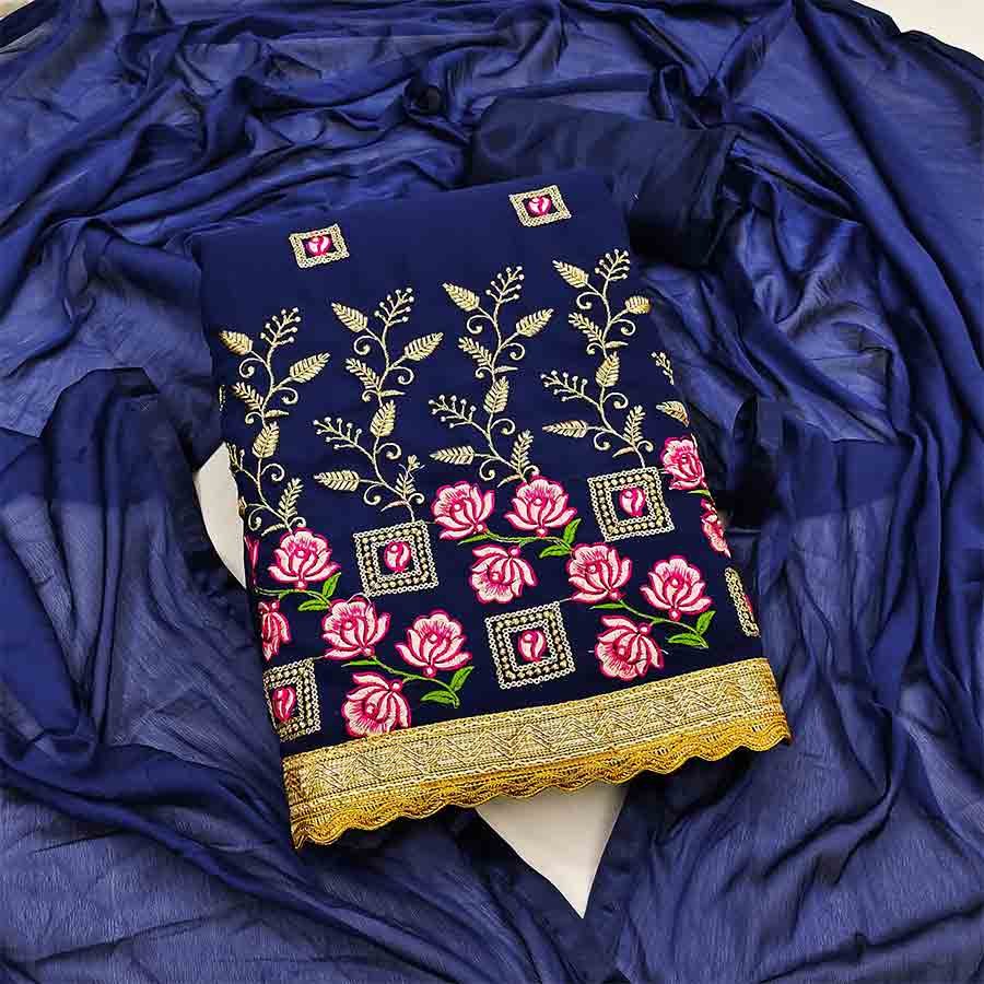  Art Silk Embroidered Salwar Suit Material