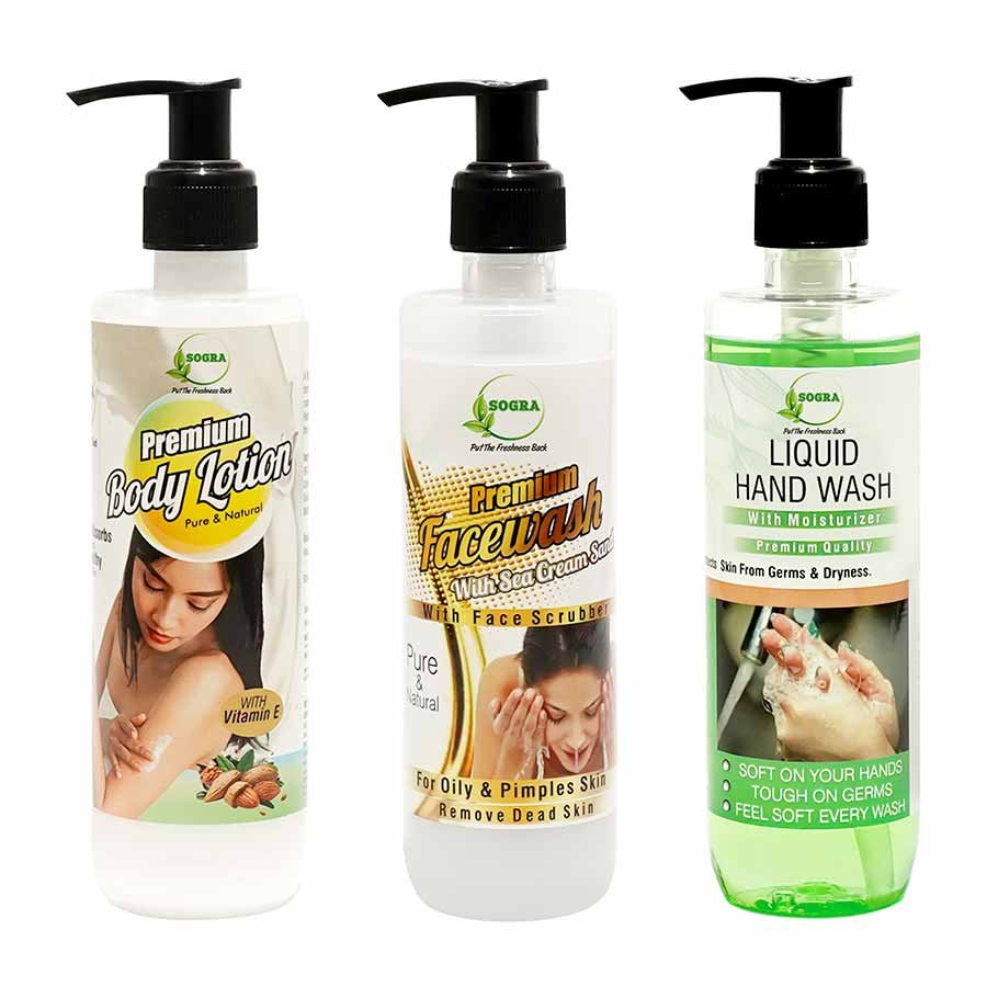 Premium Body Lotion + Premium Facewash with Sea Cream Sand  +  Liquid Hand Wash with Moisturizer Combo (250 ml Each)