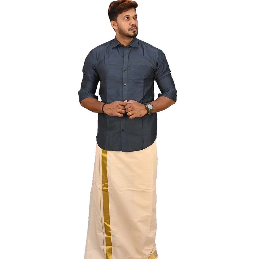 Selected hue base makes this outfit a captivating piece.. Style it with a matching kasavu dhoti to look more appealing.