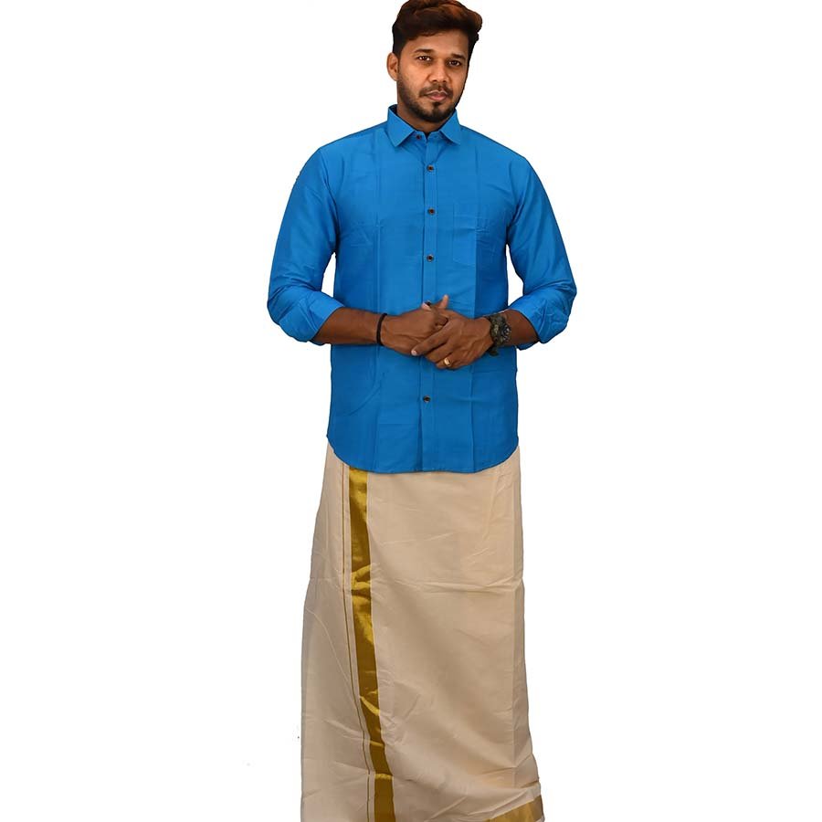 Shirt And Kasavu Dhoti Combo Set

