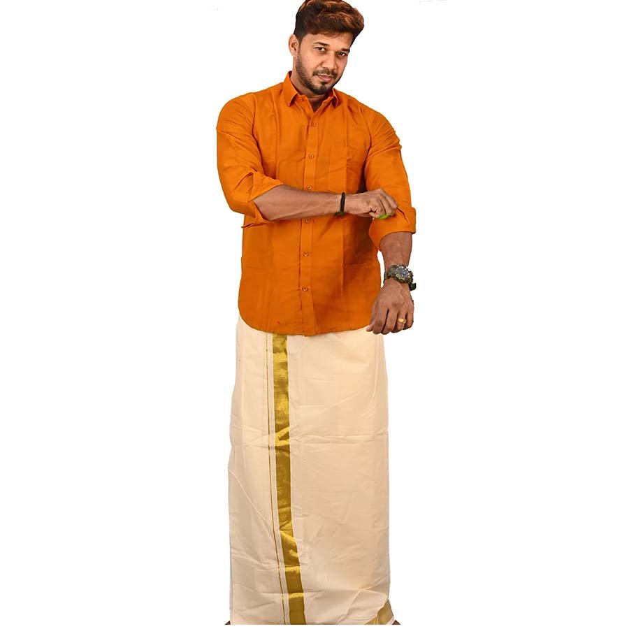 Shirt And Kasavu Dhoti Combo Set
