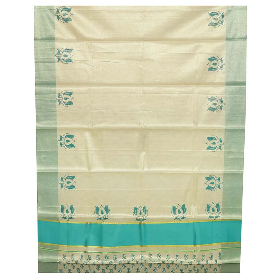 Traditional Block Printed Kerala Tissue Saree
