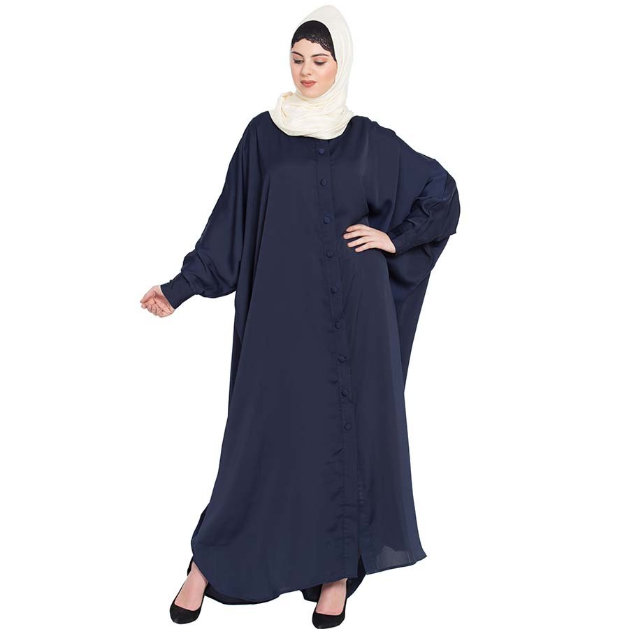 Nazneen Front open and cuff with self button butterfly Kaftan Navy Blue