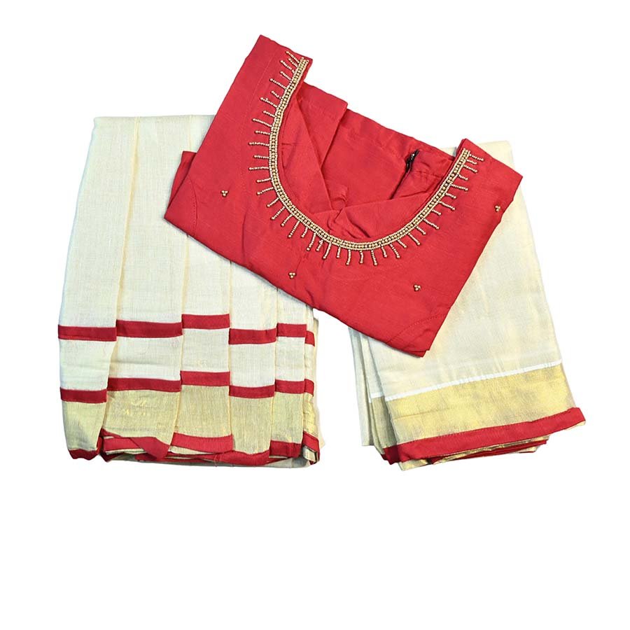 Stitched Kasavu Dhavani For Onam
